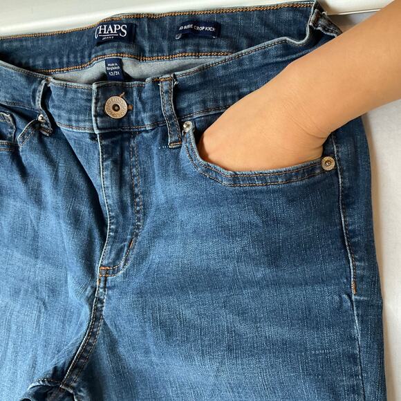 Chaps Midrise Crop Kick Women Waxed Denim Straight Leg Jeans Size 12, Blue - Picture 7 of 12